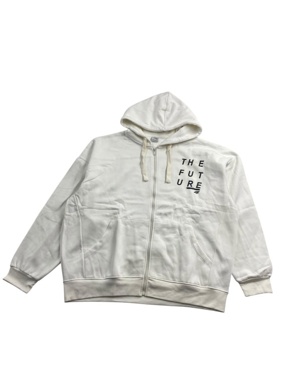 4F Felpa con cappuccio zip casual con stampa bianca da uomo XXL