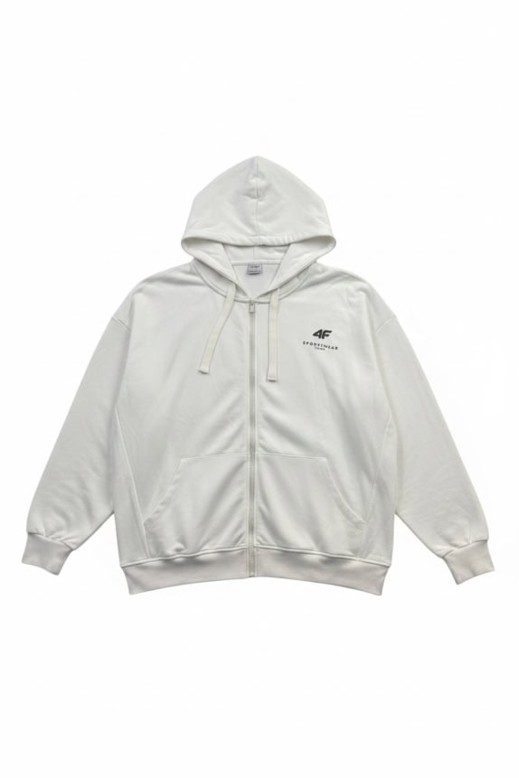 Felpa con cappuccio con zip 4F Logo Bianca Unisex XXL