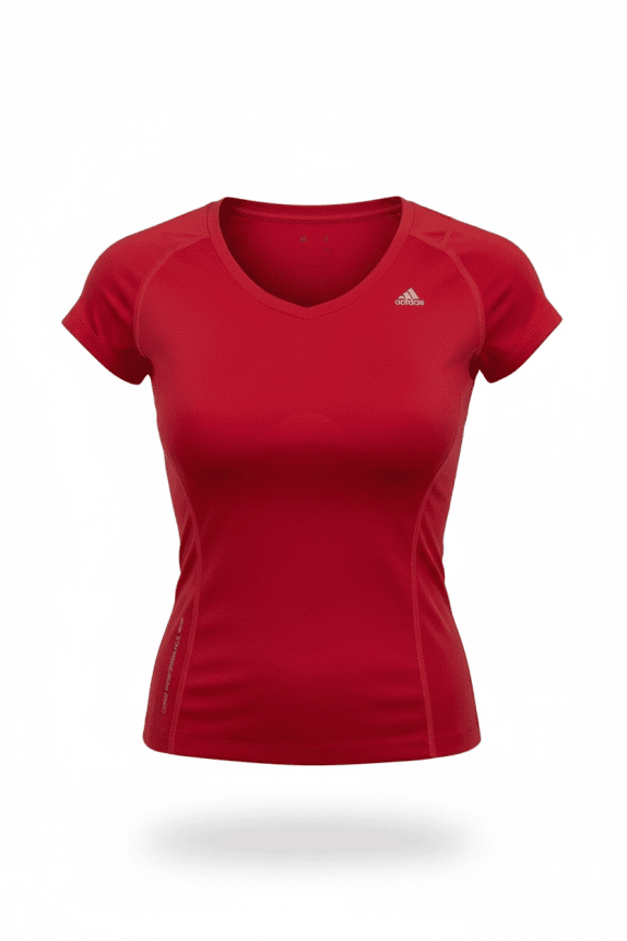 ADIDAS SHORT SLEEVE ATHLETIC TOP CLIMACOOL LOGO RED WOMEN M