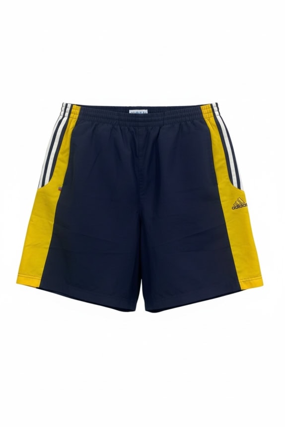 ADIDAS Bermuda sportivi vintage con 3 strisce blu/giallo unisex XL
