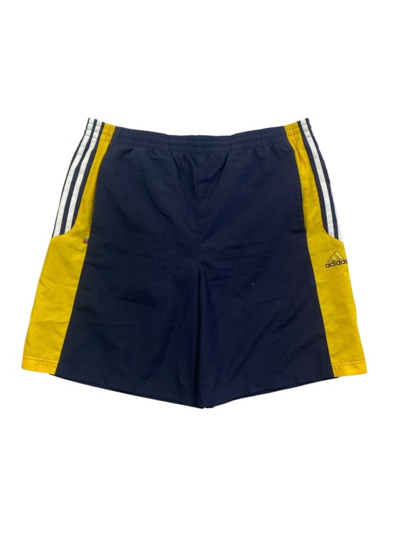 ADIDAS Bermuda sportivi vintage con 3 strisce blu/giallo unisex XL