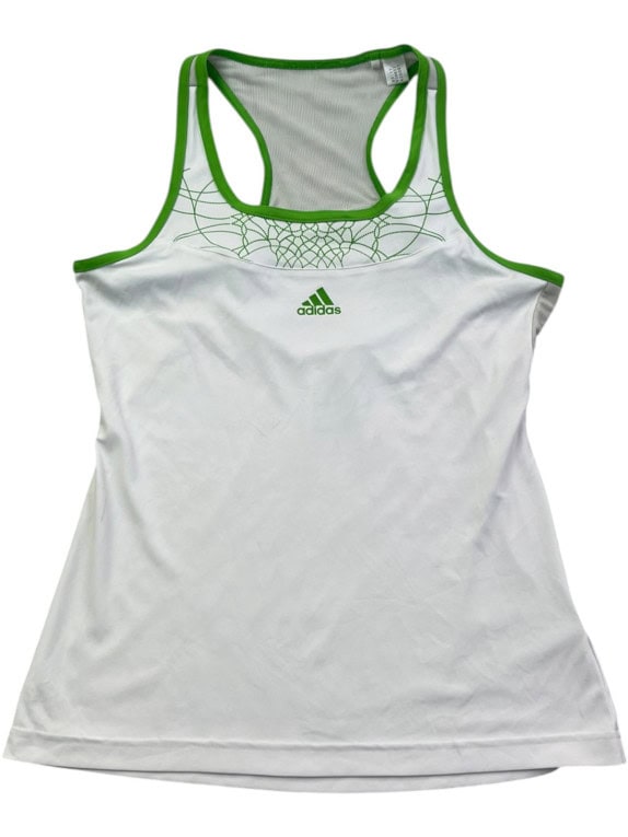 ADIDAS ATHLETIC TOP GRAPHIC WHITE GREEN WOMEN PRE OWNED S