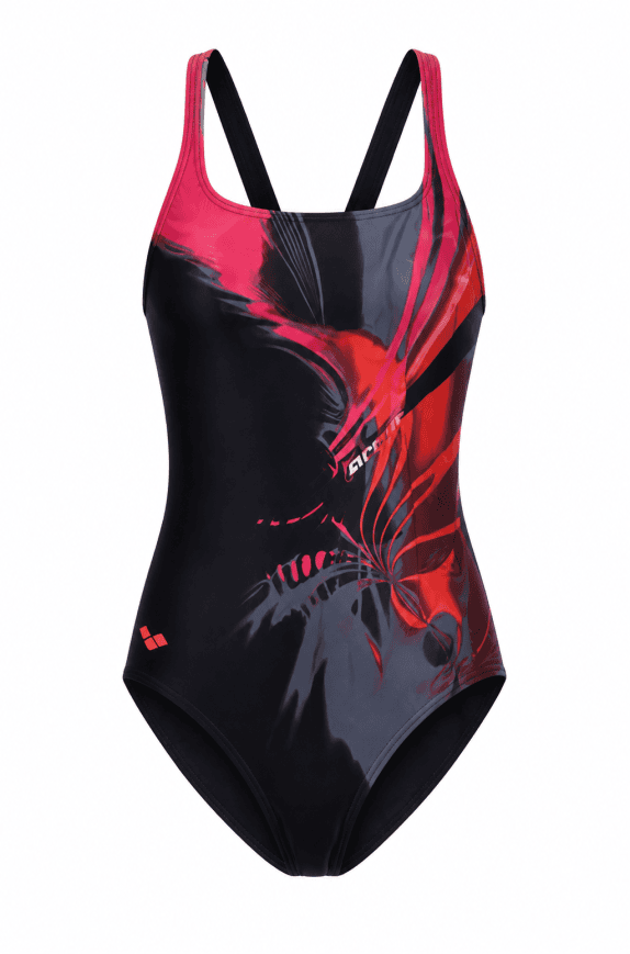 ADIDAS SWIMSUIT GRAPHIC BLACK RED WOMEN PRE OWNED S