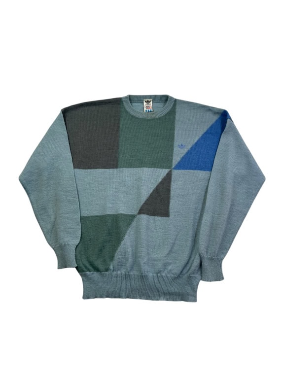 ADIDAS KNIT SWEATER 90s COLORBLOCK LIGHT BLUE UNISEX L