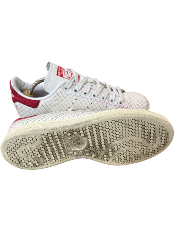 ADIDAS STAN SMITH SNEAKERS ΚΛΑΣΙΚΑ OFF WHITE ΚΟΚΚΙΝΟ UNISEX PRE OWNED EU 40