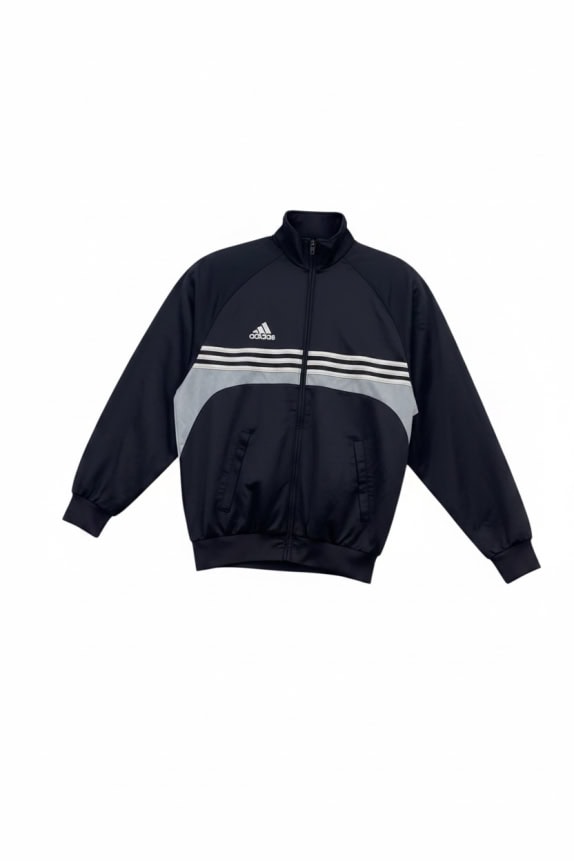 Adidas giacca sportiva nera con righe zip-up unisex M