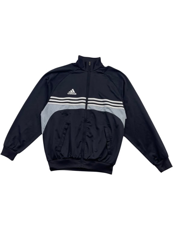 Adidas giacca sportiva nera con righe zip-up unisex M