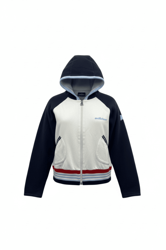 ADIDAS Ζακέτα Hoodie Vintage Με Λογότυπο Μπλε Λευκό Ανδρική S