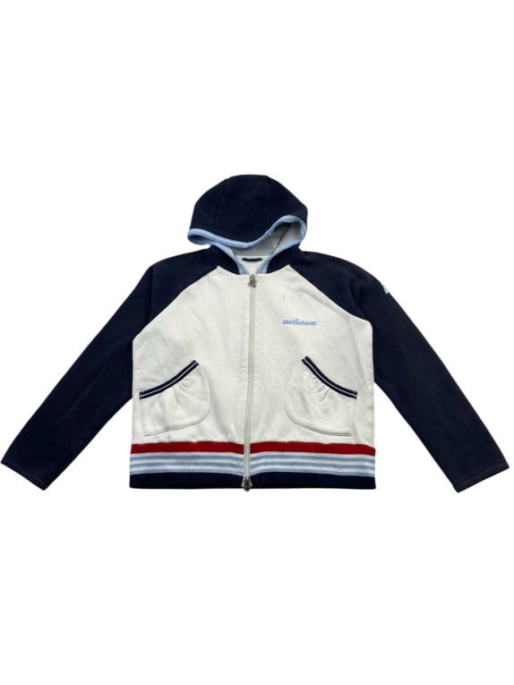 ADIDAS Felpa con cappuccio vintage con logo blu bianco da uomo S