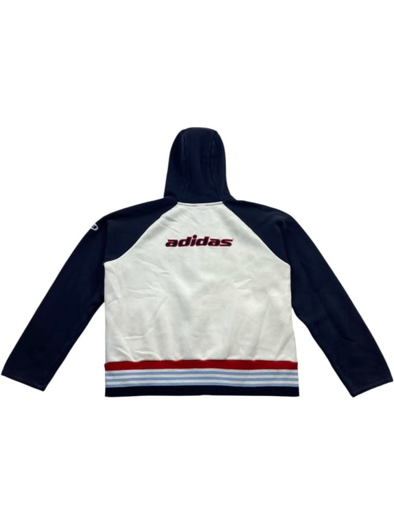 ADIDAS Felpa con cappuccio vintage con logo blu bianco da uomo S