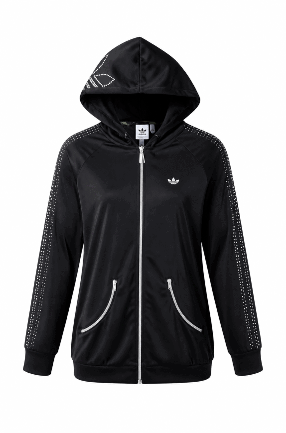 ADIDAS Y2K ZIP HOODIE ARCHIVE BLACK WOMEN PRE OWNED M