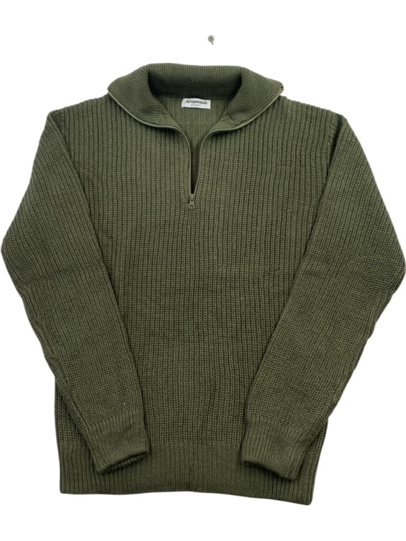 Aeropostale Maglione lavorato a maglia con collo alto con zip kaki da uomo L