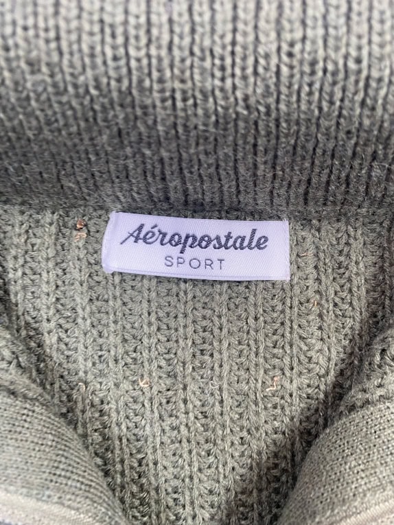 Aeropostale Maglione lavorato a maglia con collo alto con zip kaki da uomo L