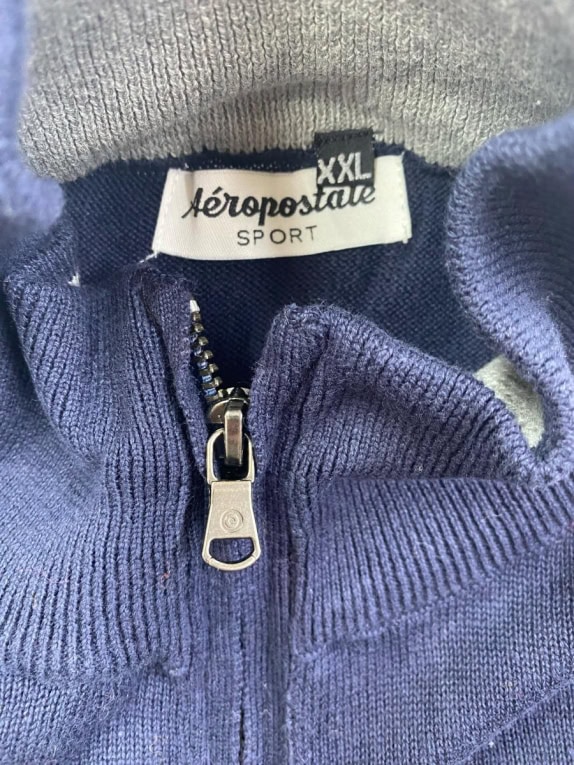 AEROPOSTALE SPORT MAGLIA IN MAGLIA CON ZIP BLU DA UOMO XXL