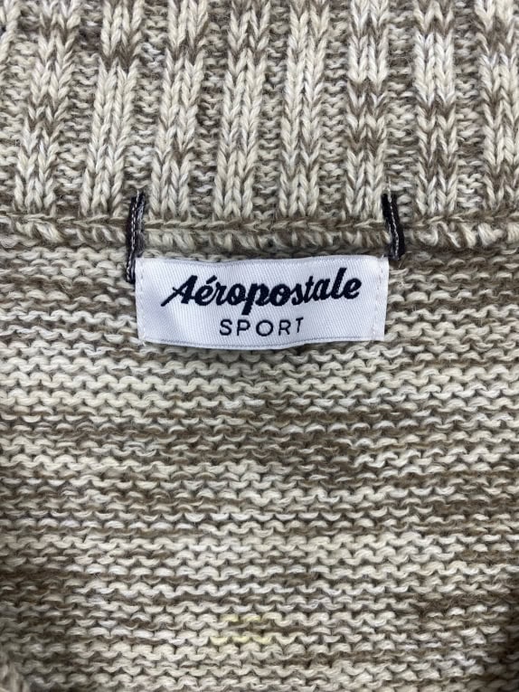 Aeropostale Sport Πλεκτό Πουλόβερ με Μισό Φερμουάρ Μπεζ Καφέ Ανδρικό 3XL
