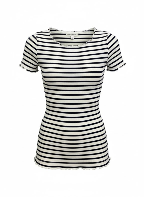 Aeropostale T-Shirt Ριγέ Casual Λευκό-Μπλε Γυναικείο M