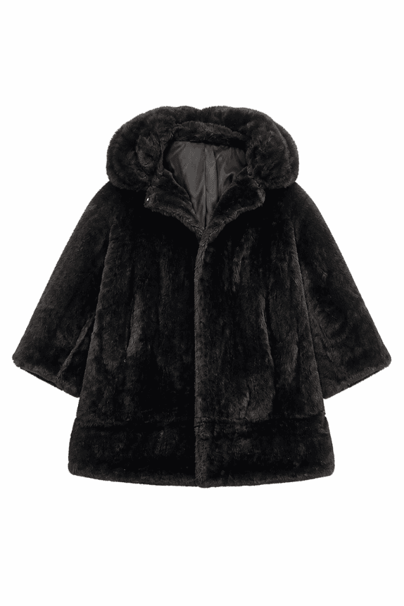 80s VINTAGE FUR COAT BLACK WOMEN PRE OWNED M/L