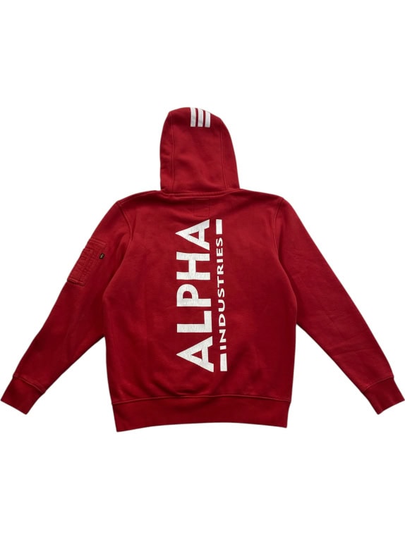 ALPHA INDUSTRIES FELPA CON CAPPUCCIO BIG LOGO STAMPA POSTERIORE ROSSO UNISEX S