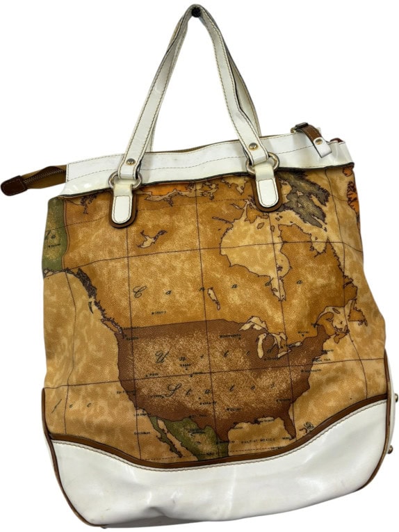 ALVIERO MARTINI 1A CLASSE TOTE BAG CLASSIC MAP PRINT BROWN WOMEN PRE OWNED