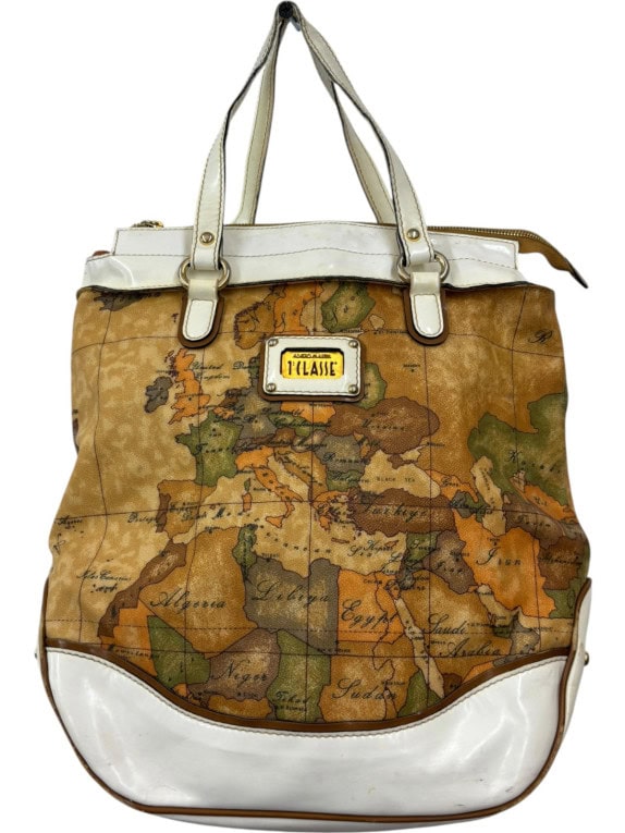 ALVIERO MARTINI 1A CLASSE TOTE BAG CLASSIC MAP PRINT BROWN WOMEN PRE OWNED
