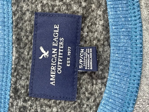 AMERICAN EAGLE OUTERWEAR SWEATSHIRT GRAPHIC GREY BLUE MEN PRE OWNED S