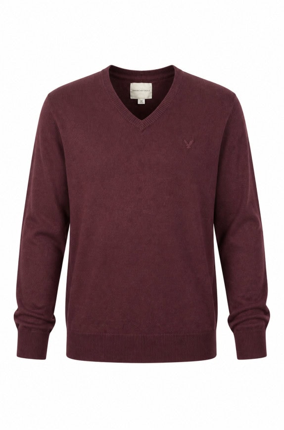 AMERICAN EAGLE ΠΟΥΛΟΒΕΡ V NECK MINIMAL BORDEAUX ΑΝΤΡΙΚΟ PRE OWNED L