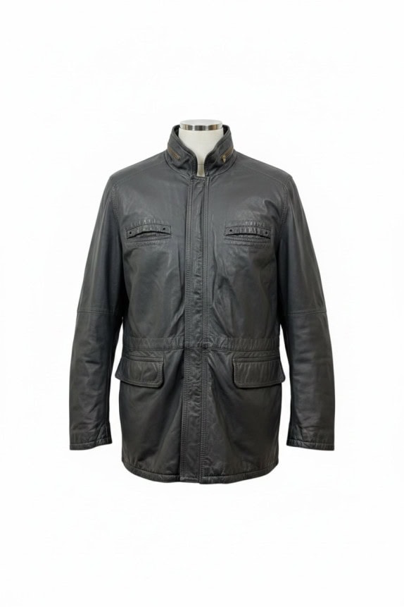 SENZA BRAND GIACCA IN PELLE CLASSIC UTILITY CHARCOAL UOMO PRE OWNED L