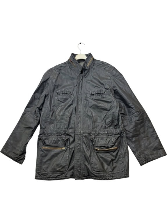 SENZA BRAND GIACCA IN PELLE CLASSIC UTILITY CHARCOAL UOMO PRE OWNED L