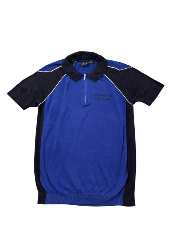 ARMANI EXCHANGE KNIT POLO SHIRT MINIMAL BLUE MENS PRE OWNED M