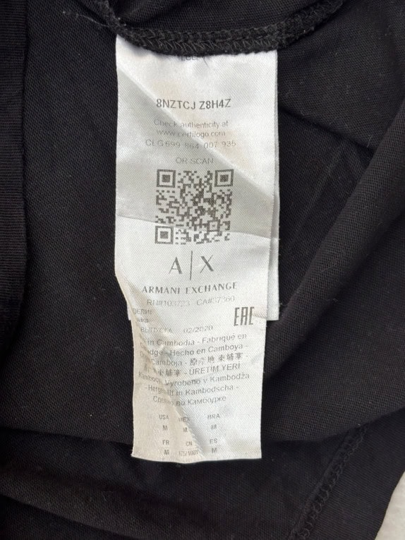 ARMANI EXCHANGE T SHIRT MINIMAL ΜΑΥΡΟ ΑΝΤΡΙΚΟ PRE OWNED L