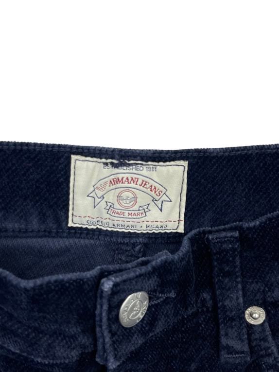 Armani Jeans Pantaloni in velluto a coste con logo vintage blu da donna S