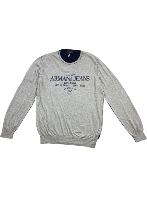 ARMANI JEANS Maglia casual in maglia con logo grigio/blu da uomo L