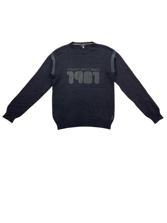 ARMANI JEANS Pullover lavorato a maglia con logo vintage nero da uomo S
