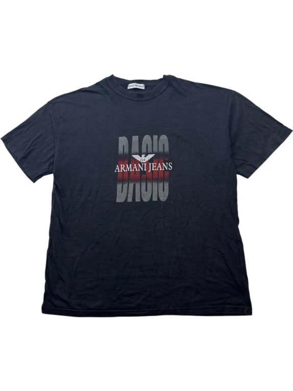 ARMANI JEANS GRAPHIC T SHIRT NAVY MENS PRE OWNED M