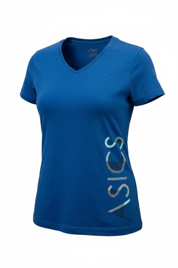 ASICS V NECK T SHIRT SPORTSWEAR GRAPHIC ΜΠΛΕ ΓΥΝΑΙΚΕΙΟ PRE OWNED