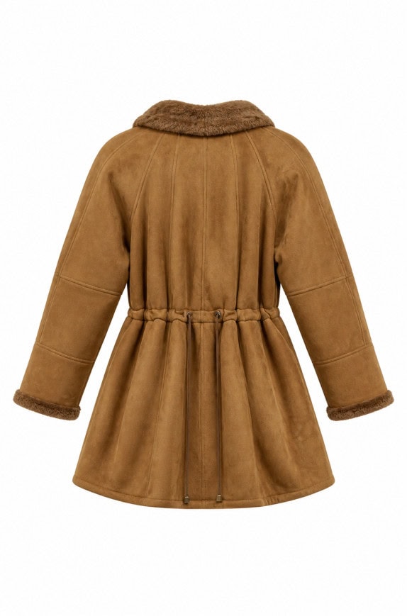 VINTAGE FUR COLLAR FAUX  COAT BROWN WOMEN PRE OWNED L