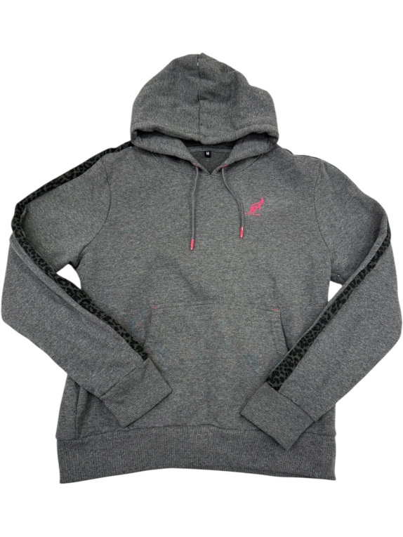 AUSTRALIAN HOODIE M - Heather Grey - Animal Print Sleeves - Pink Detail