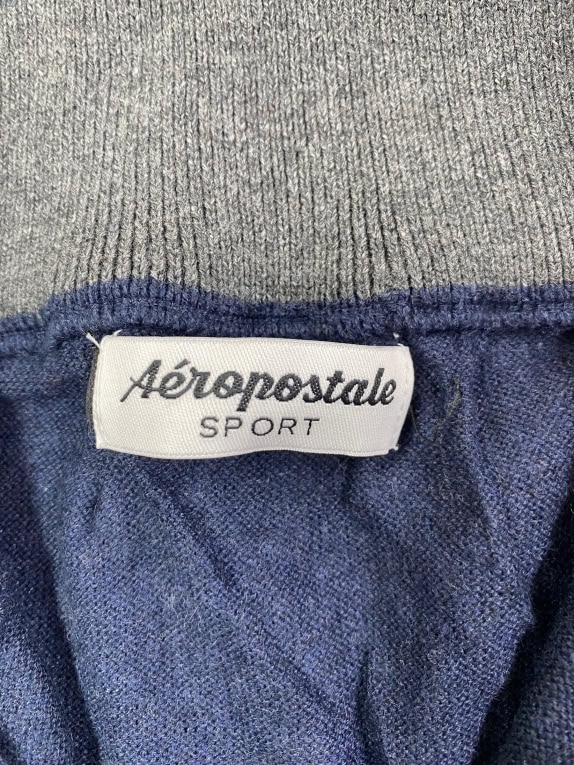 Aéropostale Sport Maglia lavorata blu da uomo con mezza zip XXL