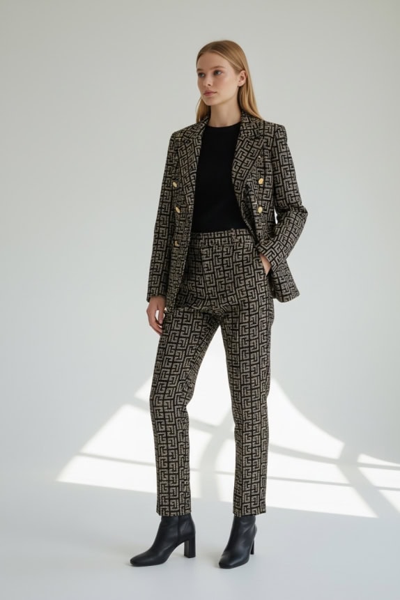 BALMAIN PARIS ΤΑΓΙΕΡ ΣΕΤ ΣΑΚΑΚΙ & ΦΟΥΣΤΑ MONOGRAM JACQUARD ΜΑΥΡΟ/ΧΡΥΣΟ ΓΥΝΑΙΚΕΙΟ M-L