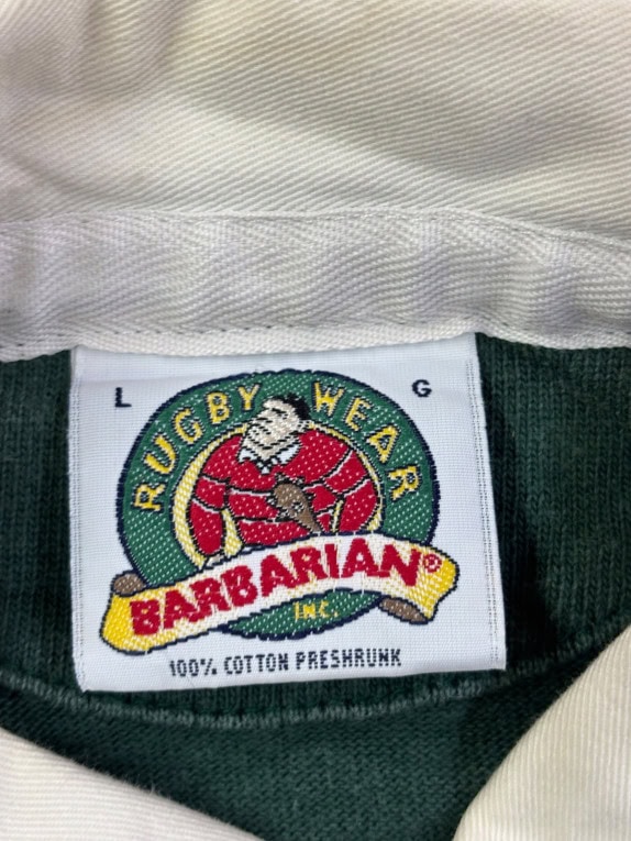 BARBARIAN RUGBY SHIRT VINTAGE SPORTSWEAR GREEN MENS PRE OWNED L