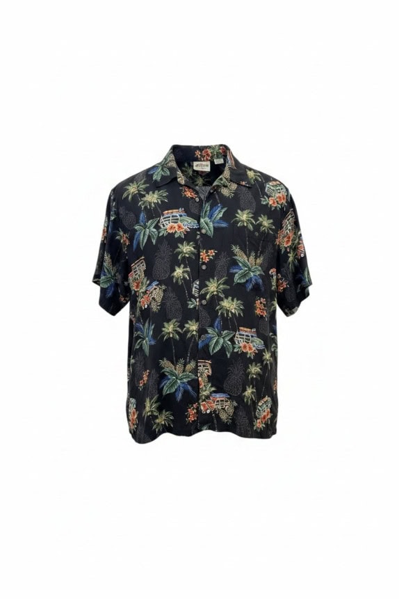 BATTCK BAY CAMICIA HAWAIIAN TROPICALE NERO UOMO PRE OWNED L