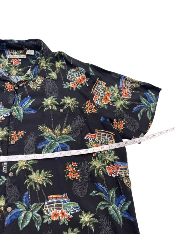 BATTCK BAY HAWAIIAN SHIRT TROPICAL BLACK MEN PRE OWNED L