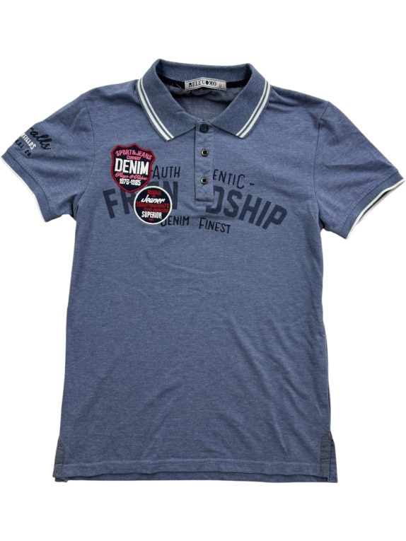 BELL’UOMO Polo Shirt Casual Logo Print Blue Men’s M