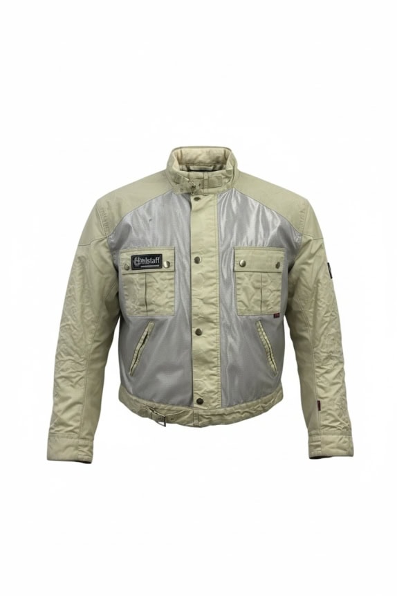 BELSTAFF GIACCA MOTORCYCLE VINTAGE PATCH LOGO BEIGE UOMO L