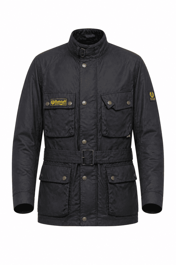 1990s BELSTAFF ΜΠΟΥΦΑΝ WAXED ΜΑΥΡΟ ΑΝΤΡΙΚΟ PRE OWNED XL
