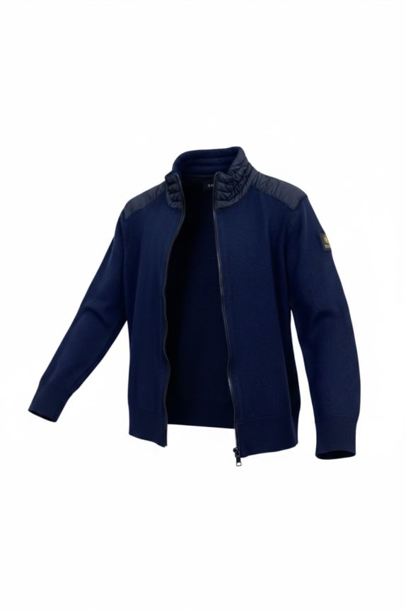 Belstaff Zip Jacket Μπλε Knit με Quilted Λεπτομέρειες Unisex S
