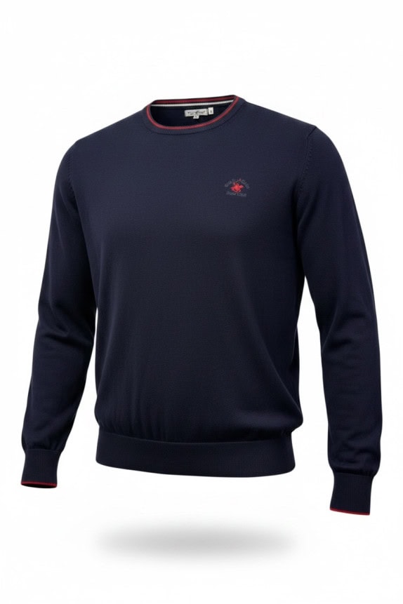 BEVERLY HILLS POLO CLUB MAGLIONE IN MAGLIA CLASSICO NAVY UOMO PRE OWNED XL