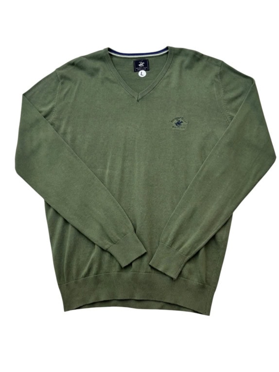 BEVERLY HILLS POLO CLUB ΠΛΕΚΤΟ ΠΟΥΛΟΒΕΡ V NECK ΚΑΘΑΡΟ ΛΑΔΙ ΑΝΤΡΙΚΟ PRE OWNED L