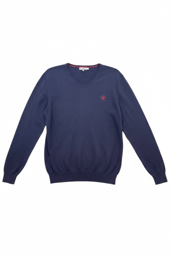 BEVERLY HILLS POLO CLUB ΠΟΥΛΟΒΕΡ V NECK MINIMAL NAVY ΑΝΤΡΙΚΟ PRE OWNED L
