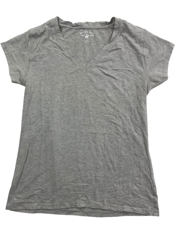 Beverly Hills Polo Club T-Shirt V-Neck Logo Γκρι Γυναικείο Medium